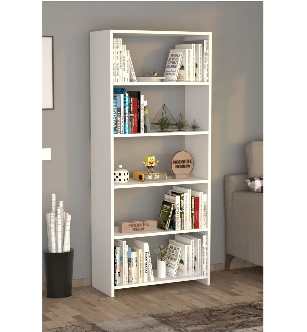 Оптовая продажа книжный шкаф с 5 полками для дома и офиса белая высококачественная мебель Современная долговечная домашняя