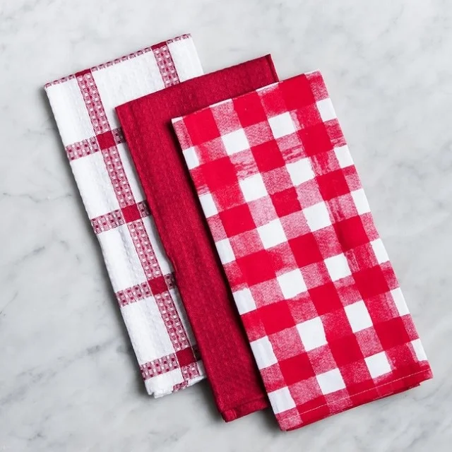 Recycled 100% cotton yarn dyed check table cloth kitchen towels napkin Flower Design Clean Towel Photo Printing Table Kitchen