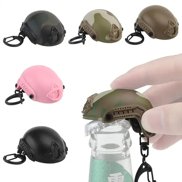New Design Mini Plastic Beer Opener FAST Helmet Shape Keychain With Funky Bottle Opener for Decorative pendant BLACK