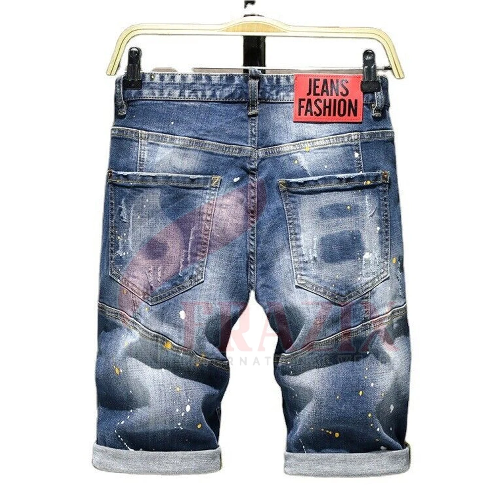 Men Jeans Short Summer blue Black White Frayed Hole Knee Length Casual Jeans Shorts