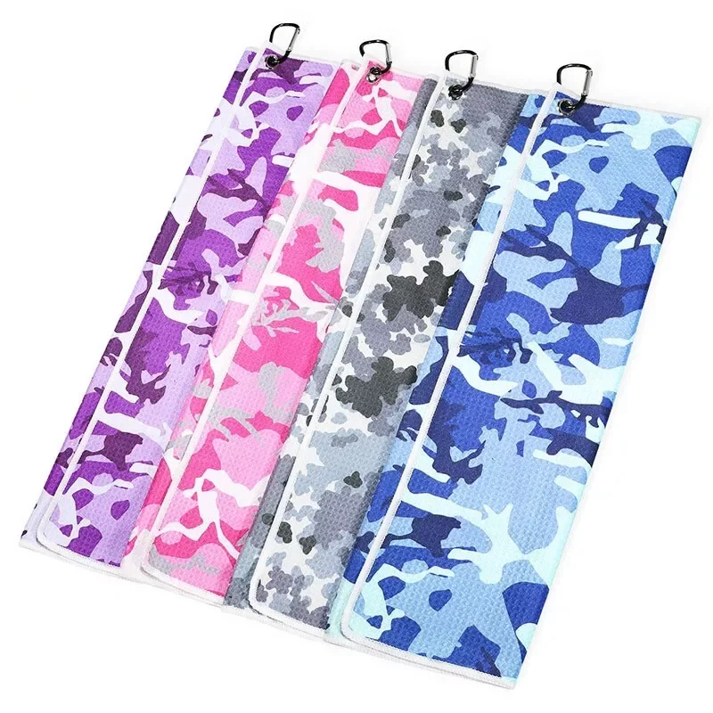 Camo Color Microfiber Golf Towels Manufacturer Waffle Type with Sublimation Printed Sports Towels With Carabiner Clip