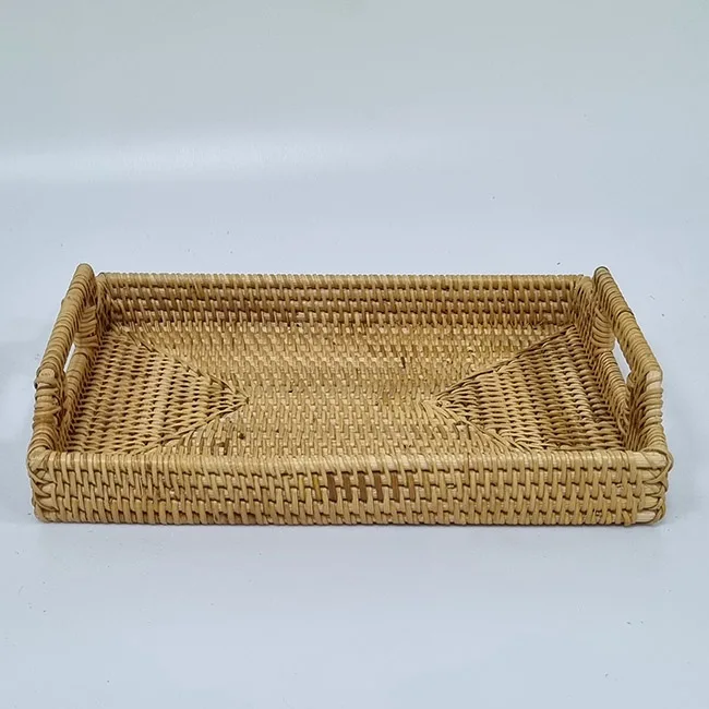 High Quality natural rattan tray with rectangular design with handle and rattan material suitable