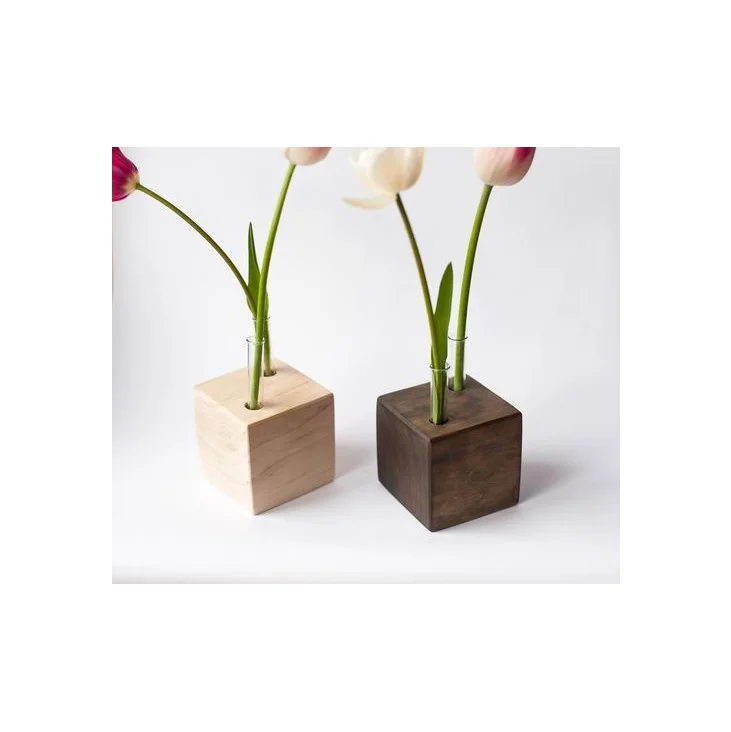 Wooden Flower Vase Home Decor Gift Solid Handmade Natural Wood Vases Modern Rustic Vases Modern Decorative Planter