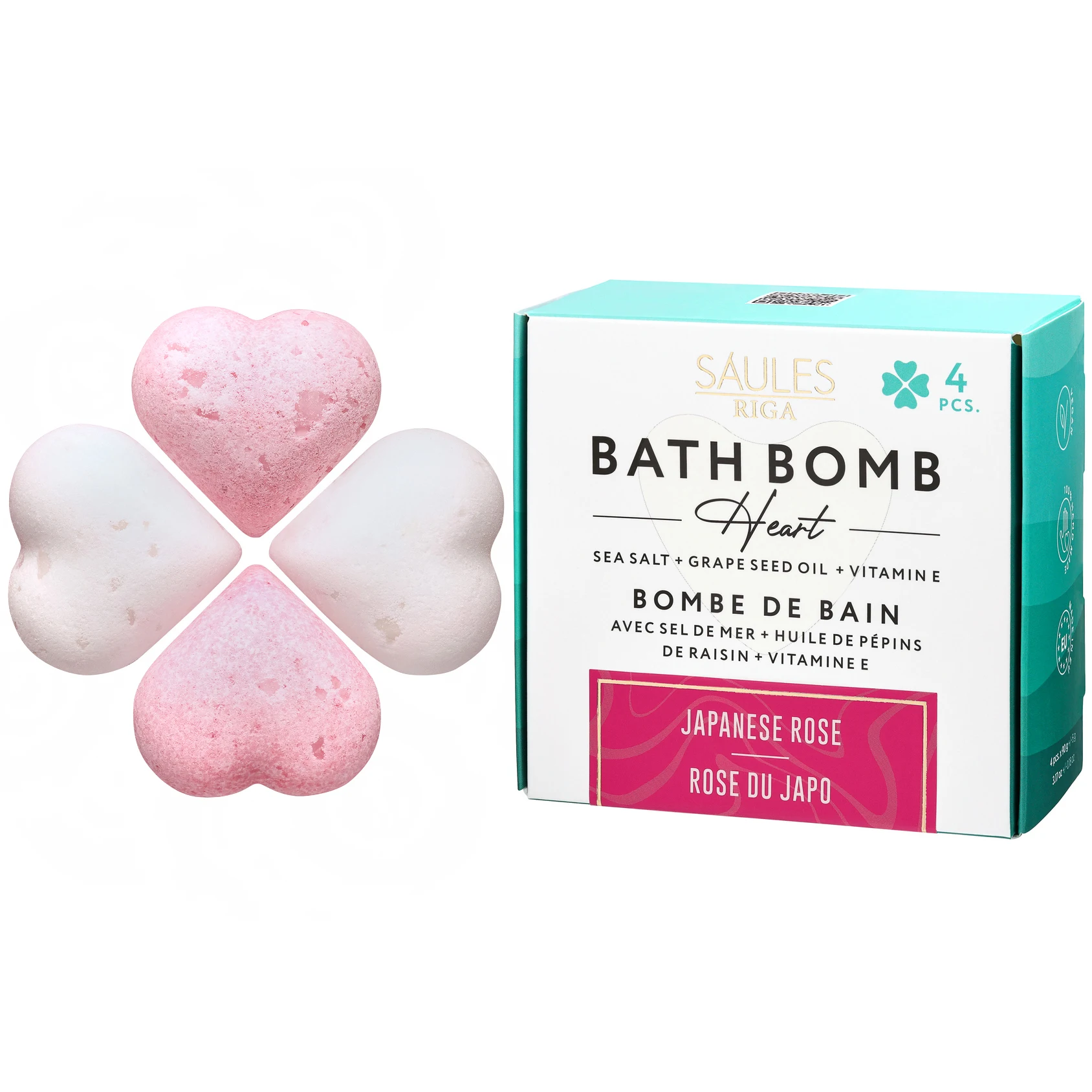 Custom Organic Bath Bombs Gift Set 4 x 90g Essential Oils Japanese Rose Bath Salt Balls Fizzy Spa Bubble Bath Women Holiday Gift