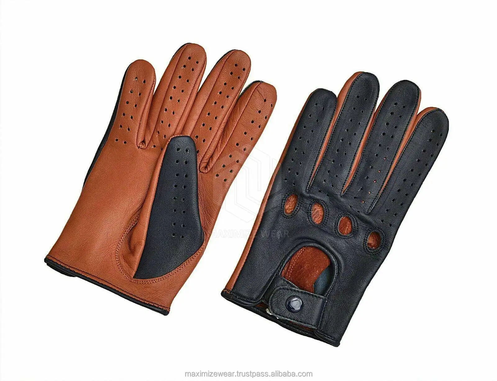 Car Drive Leather Gloves for Men Driving Gloves Pu Genuine Leather Two Tone Tan-blue Premium Quality Custom made Leather Driving