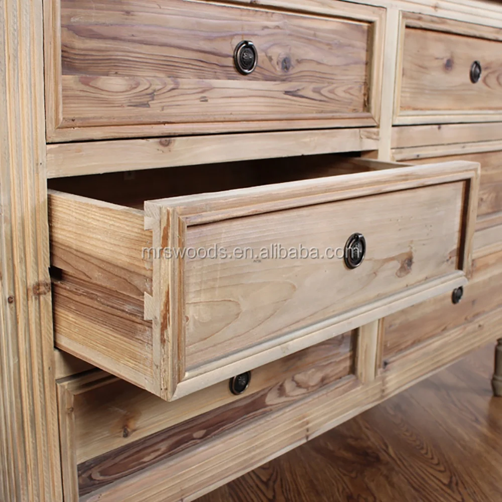 MRS WOODS Living Room Furniture Classic Large Rustic Reclaimed Wood Chest Of 6 Drawers Dresser Storage Cabinet
