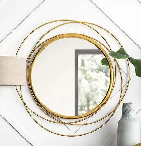 Latest Design Rounded Golden Plated Metal Wall Mirror Unique Style Wall Art Iron Hanging Frame for Living Room Christmas