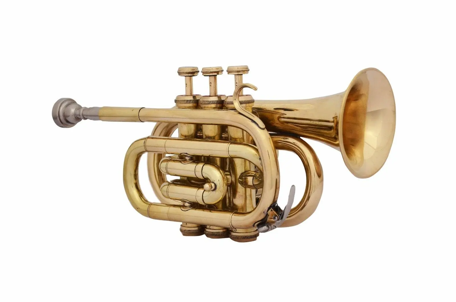 BRASS LOOK  flat POCKET TRUMPET+FREE HARD CASE + MOUTHPIECE