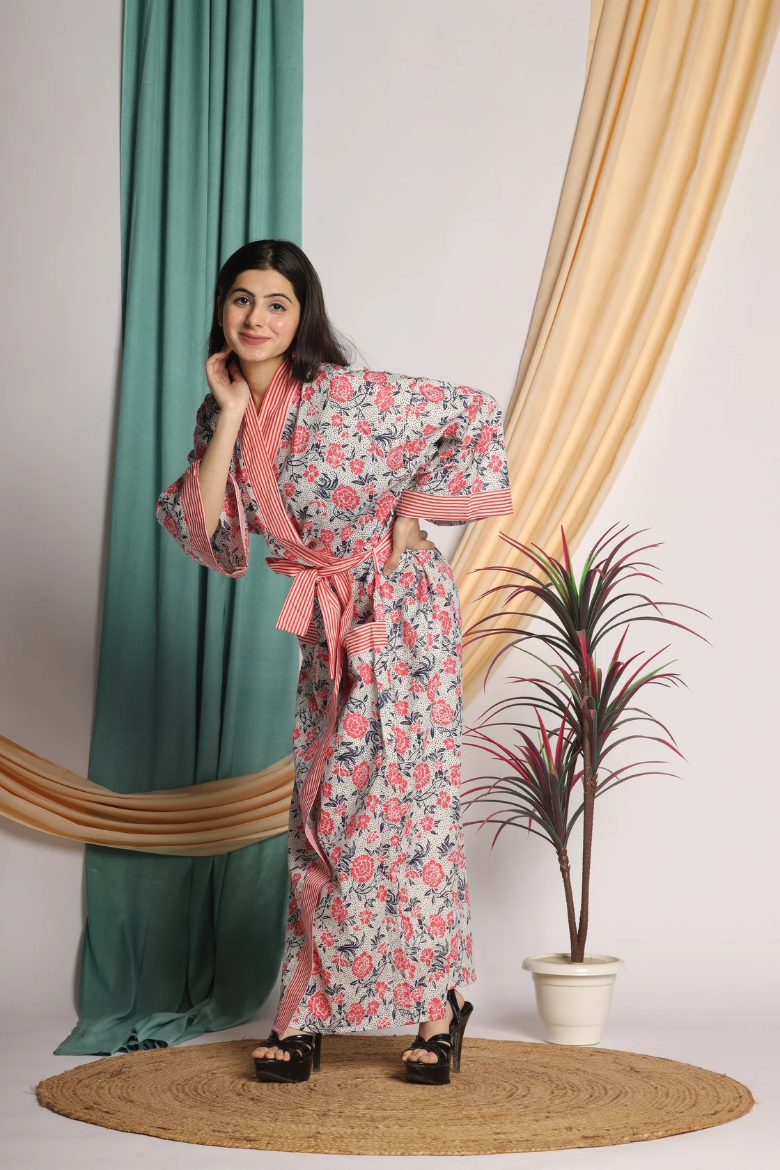 2024 collection Boho Wrap Dress women Silk Long Kimono Sleepwear Kimono Soft Indian Floral Dress For To be Moms handmade product