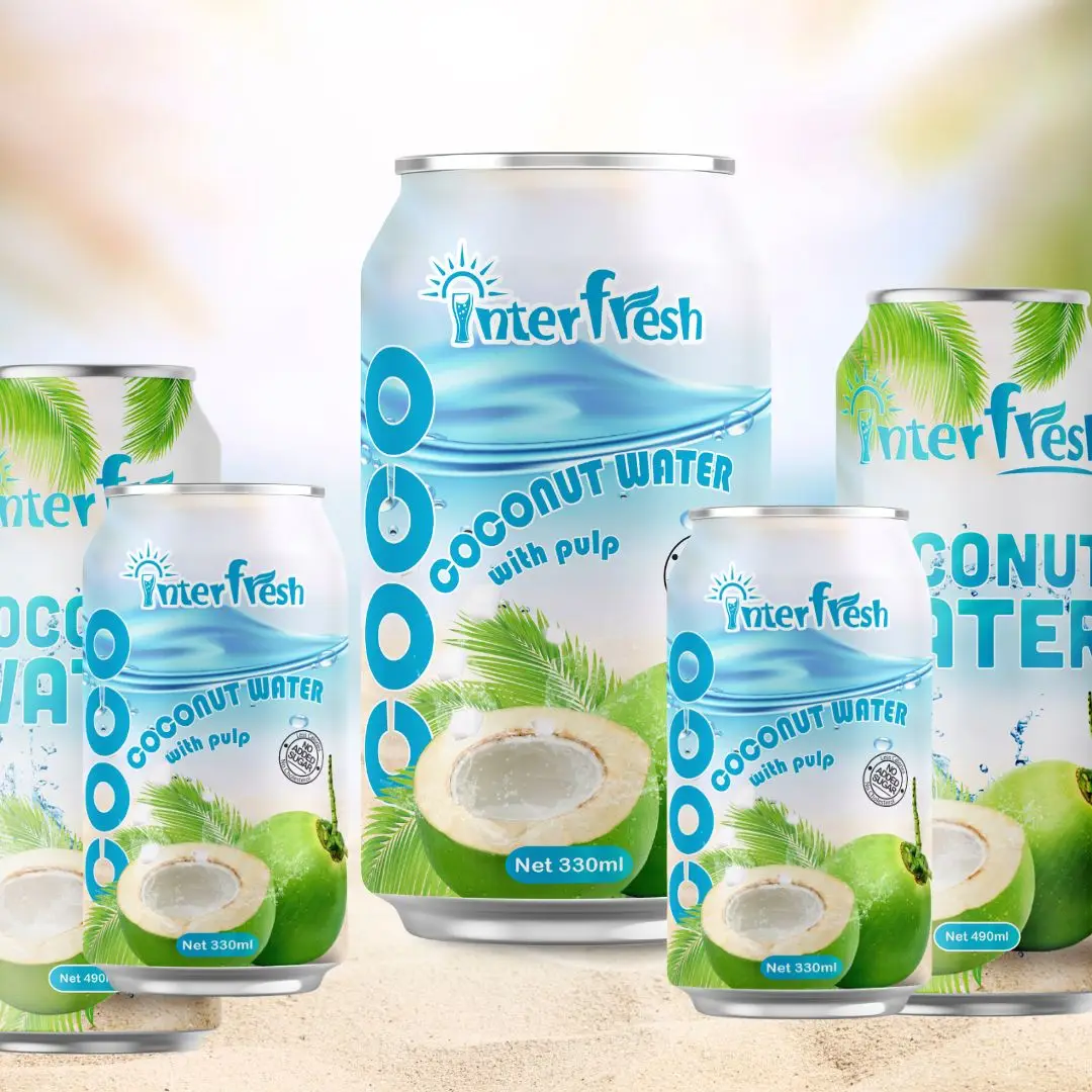 Ready to ship Pure Coconut Juice Can 330ml INTERFRESH HALAL Organic Beverage OEM Manufacturer Coconut Juice Drink With Pulp
