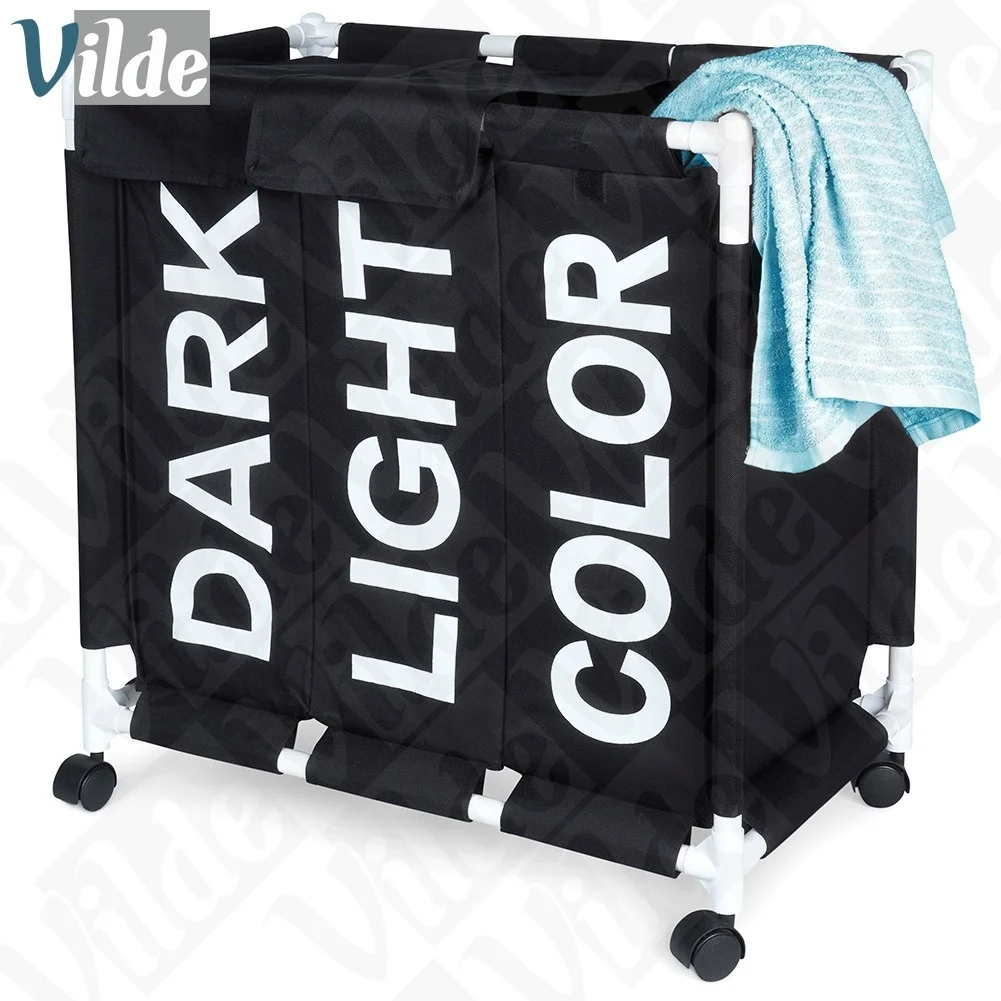 Laundry Basket on Wheels 3 Compartments 137 l