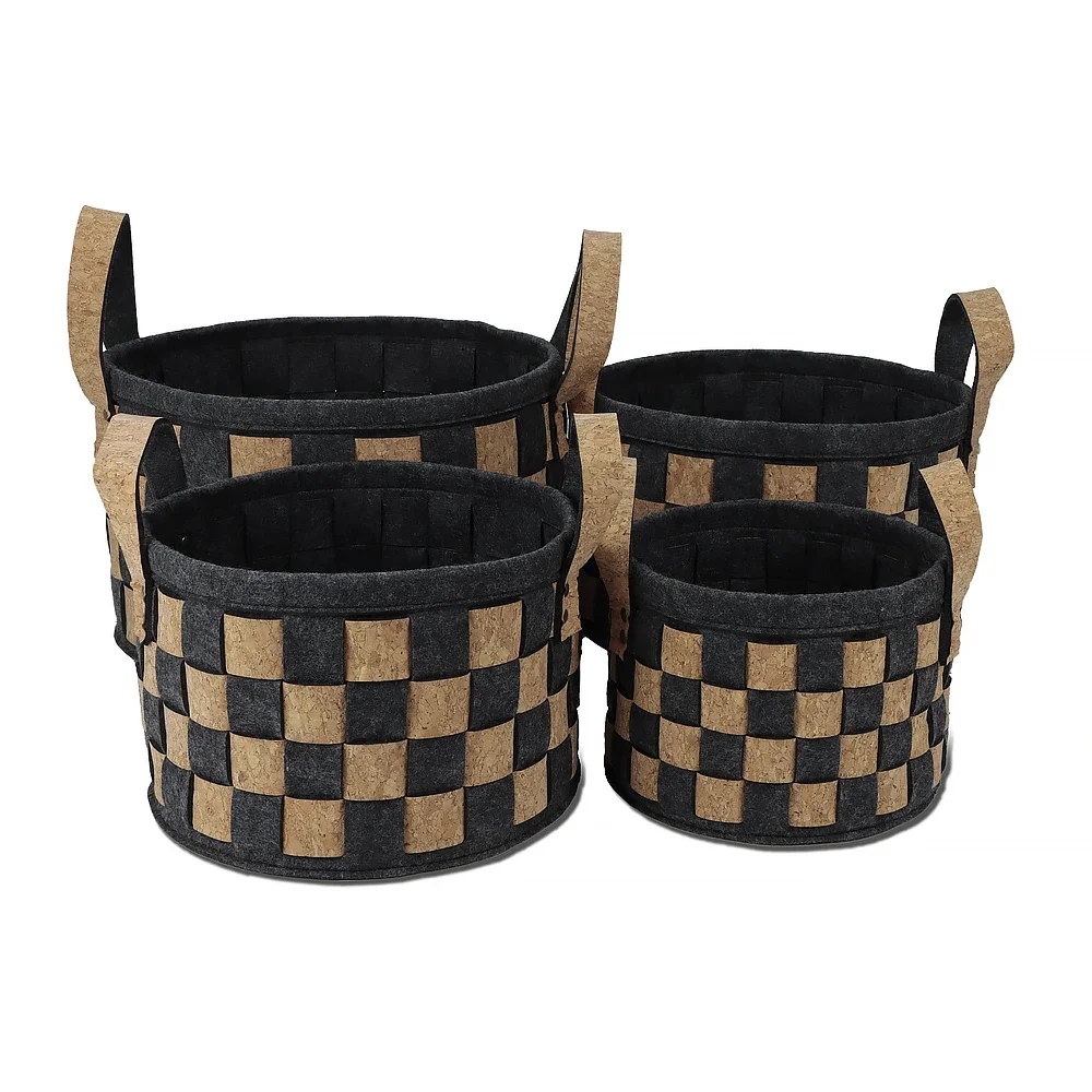 Collapsible Foldable Hamper Pop Up cork fabric Dirty Clothes Weaved Laundry Bucket Grey Felt Storage Basket