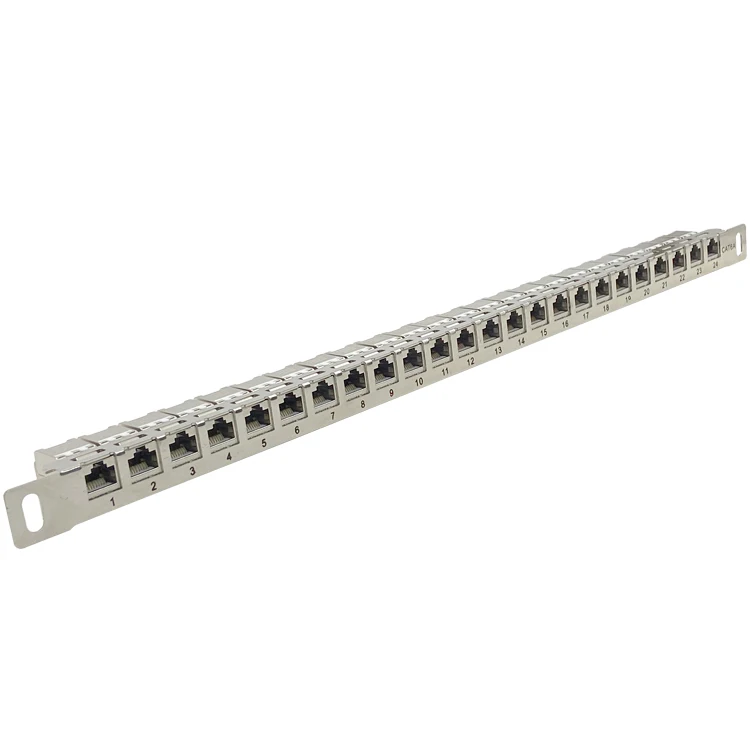 Behpex 0.5U 24 порта CAT.6A CAT6 RJ45 незагруженная полностью никелированная