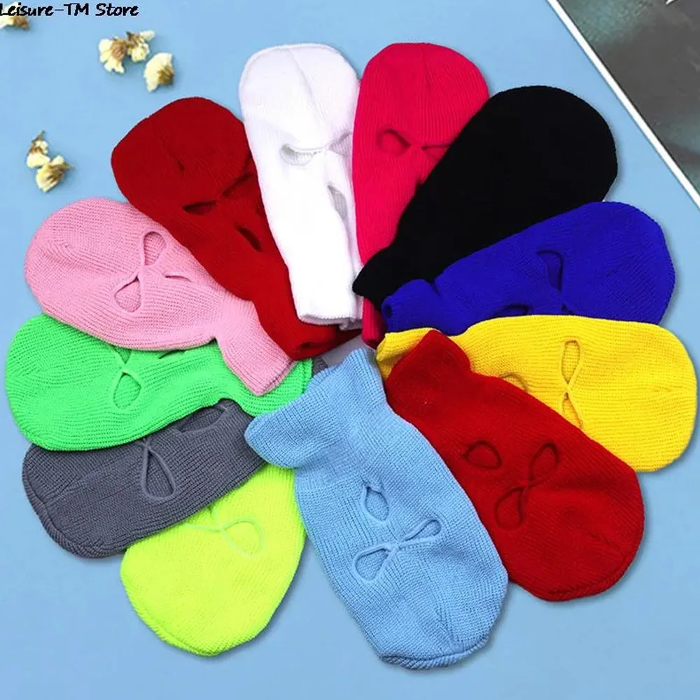 Warm Knit 3 Hole Full Face Ski Mask Winter Balaclava with Comfortable Knitted Cover