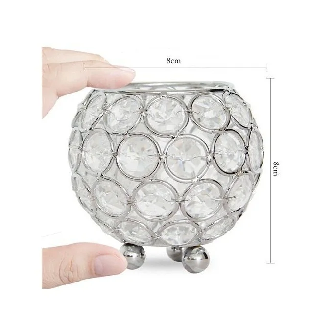 Round Votive Crystal Tea Light Holder Shiny Silver Plating Decorative Dining Table Centerpiece For Sale