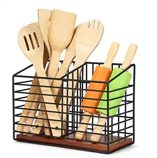 Wire Utensil Holder for Kitchen Counter top Storage Matte Black Hot Selling Storage Holder For Kitchen Handmade Manufacturer