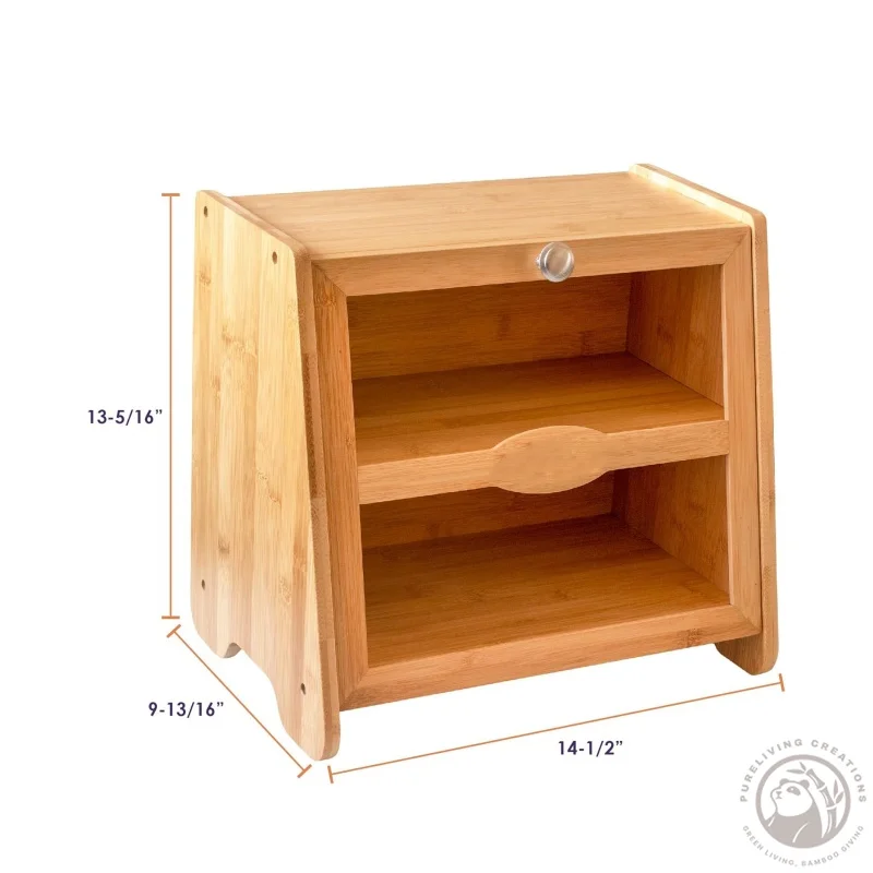 Bamboo Bread Box for Kitchen Countertop, Wooden Kitchen Counter Organizers and Storage for Bread, Coffee, Spices, Snacks