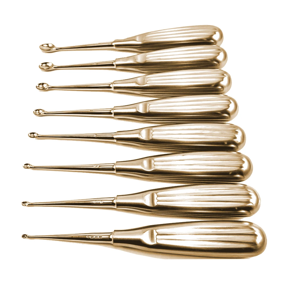 Elegant Looking Spinal Tool Bone Curette Set Rose Gold Coated Metal Steel 8 Pcs Volkmann Bone Curette Sharp Spoon Bone Curette
