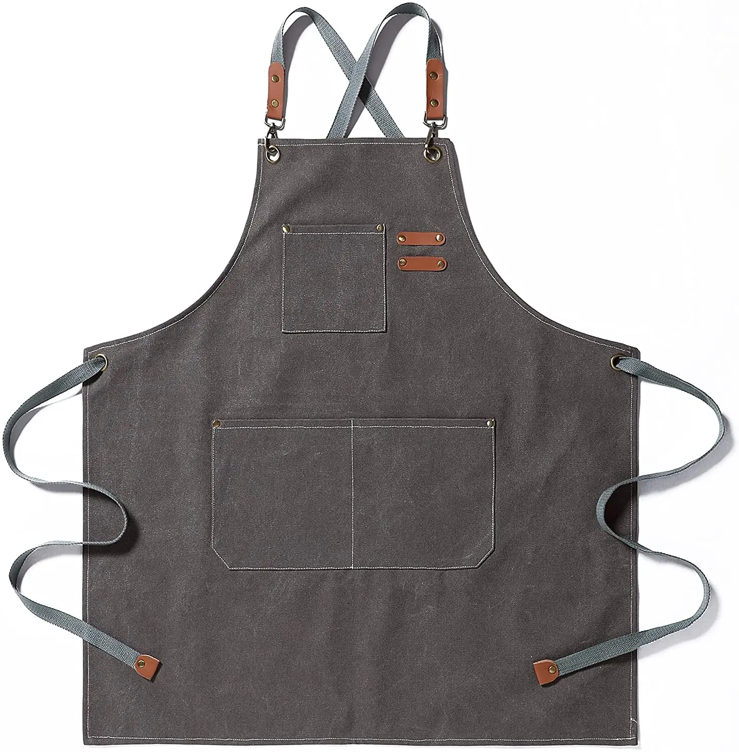 Hot sale restaurant work uniforms shop overalls denim apron with tool pockets for barista barber apron for men