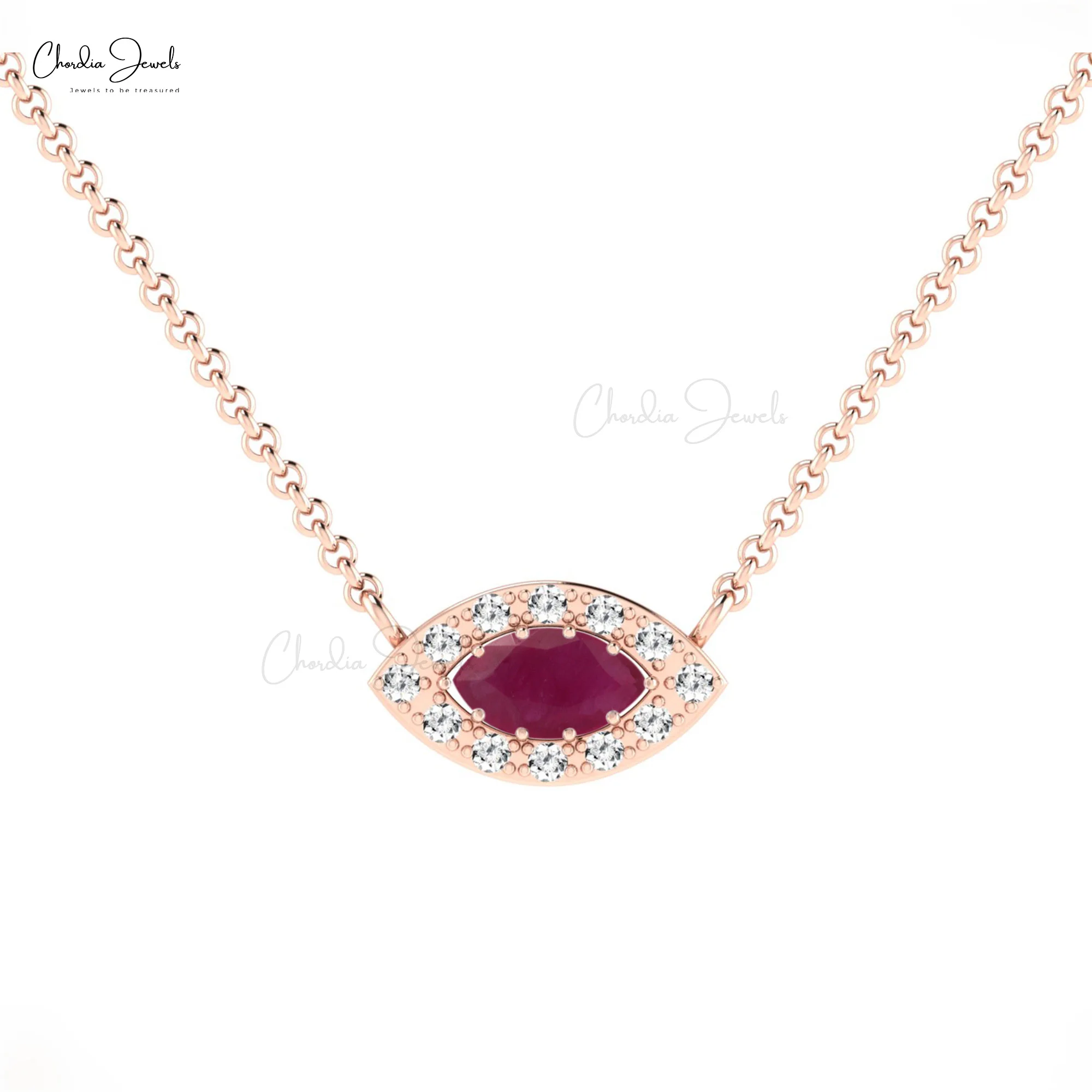 14k Solid Gold Natural Ruby Gemstone Necklace 1mm Round Cut Diamond Halo Pendant July Birthstone Wholesale Minimalist Jewelry