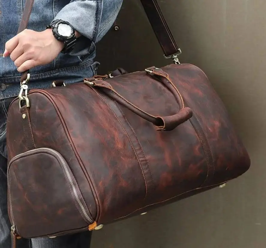 Handmade Leather Duffle Bag with Shoe Compartment Personalized Large Weekend Bag Vacation Holidays Travel Bag Best
