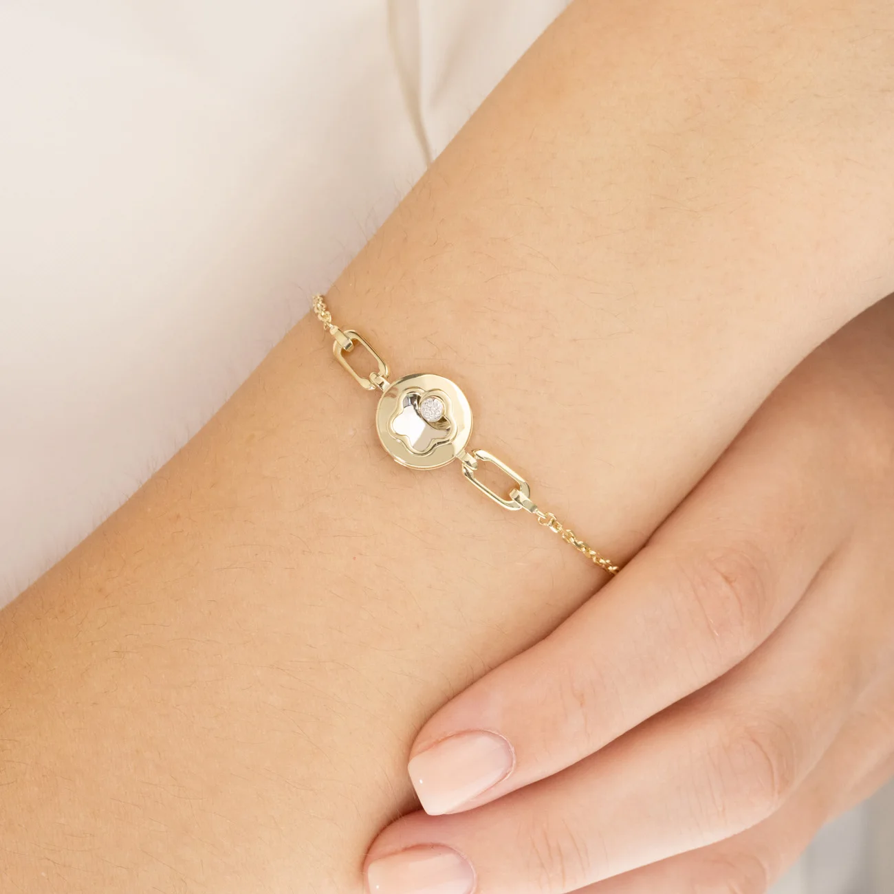 Floristic Charm Bracelet 14K Solid Yellow Rose White Gold Diamond OEM ODM Custom Personalized