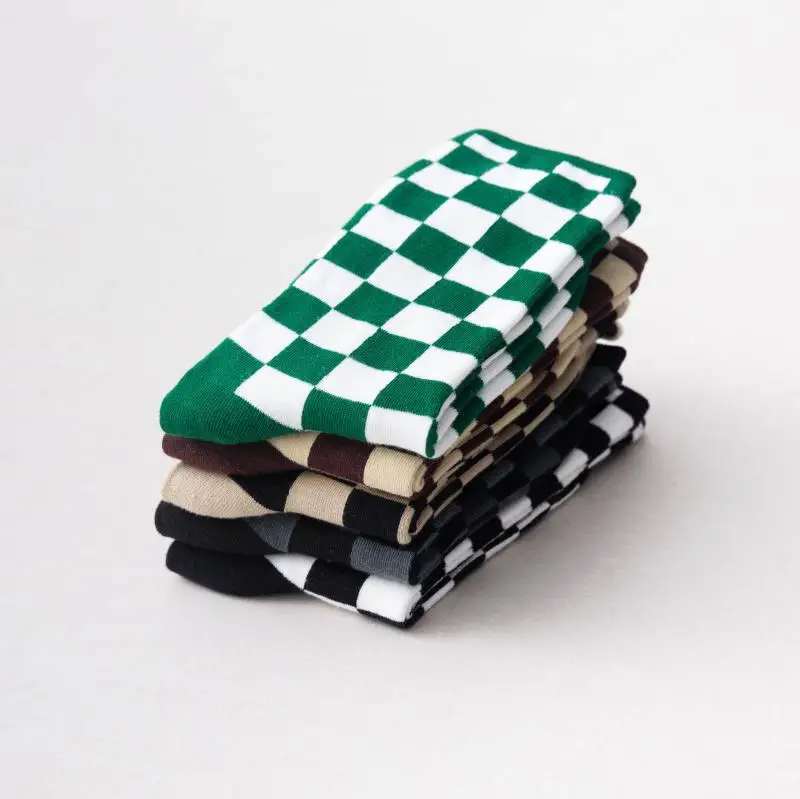 Korea Harajuku Trend Women Checkerboard Socks Geometric Checkered Socks Cheap Hip Hop Cotton Unisex Streetwear Novelty Socks