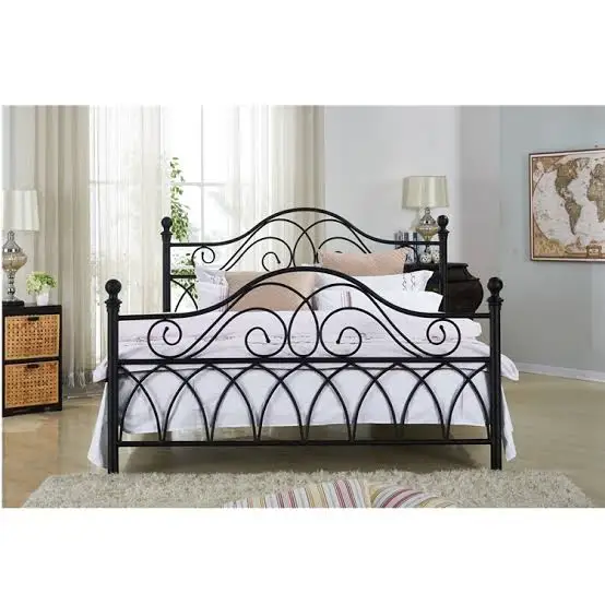 New Arrival Modern Design High Quality Metal Wrought Iron Bed Frame Black King Size Latest Luxury Home Decorative Furniture