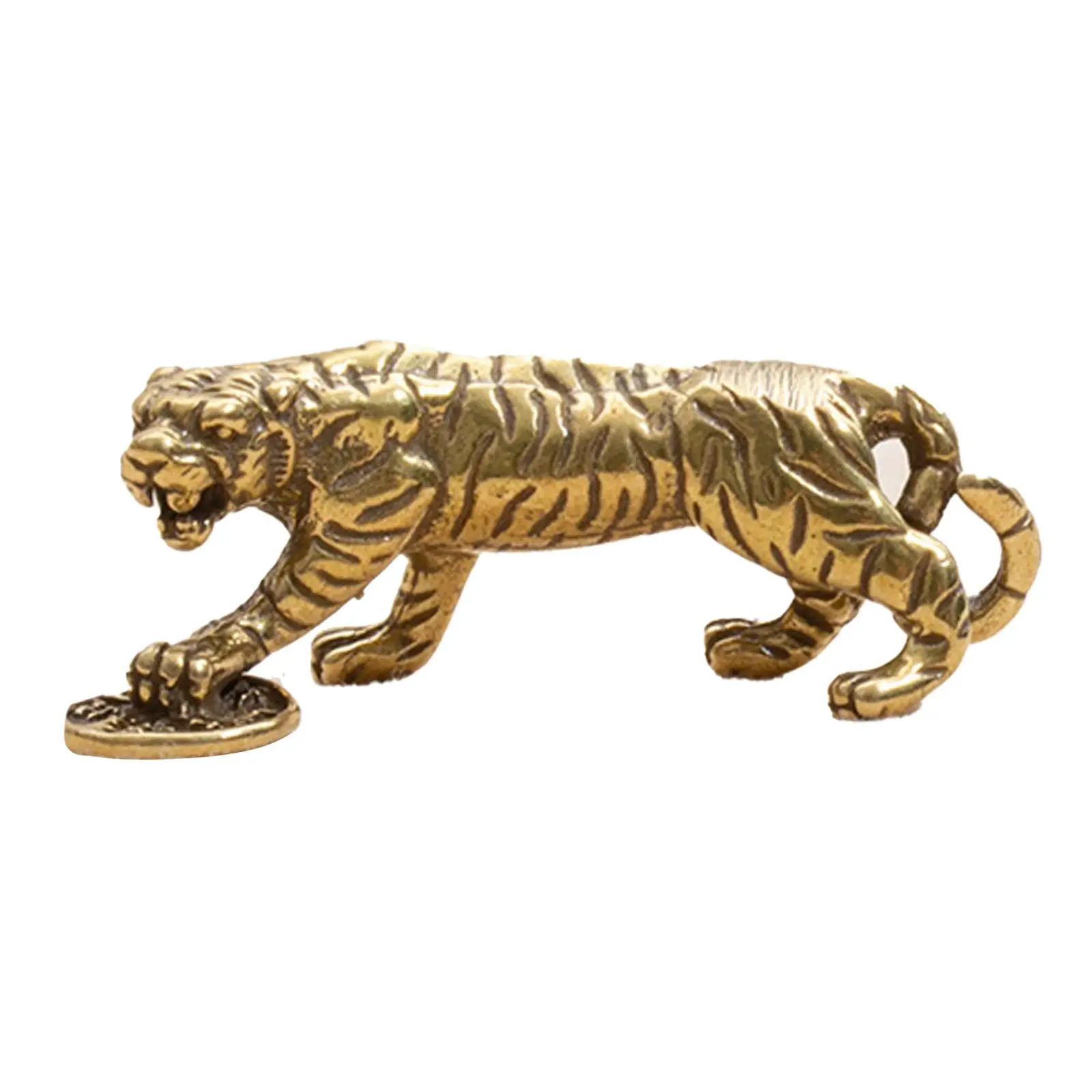 Brass Tiger Walking Tiger Sculpture Miniature Chinese Style Antique Brass Figurine Decor Desk Decoration Home Animal Ornament
