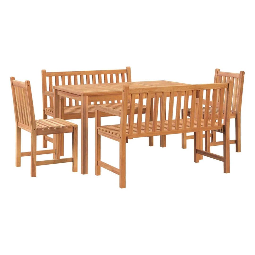 Outdoor Contemporary Style Solid Teak Wood Garden Bench Set Slats Design Two Bench With Two Chair And Table