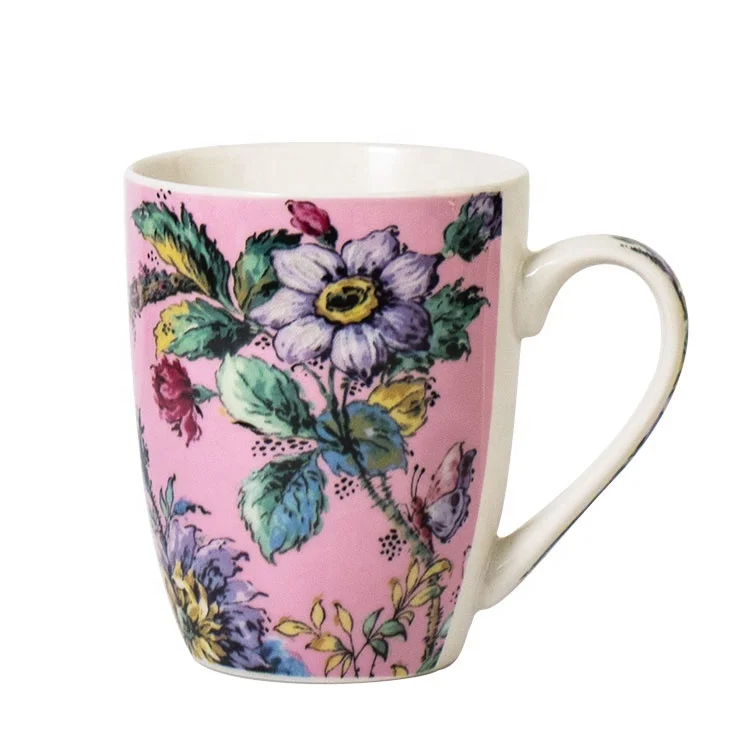 Butterfly Vintage Retro Plant Wild Flower Leaf Ceramic Cup Coffee Mug Tea Milk Lovely Cartoon Purple Luxury Gift Box Set