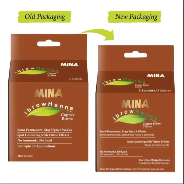 MINA ibrow 4.4 Copper Brown Semi-Permanent Henna Brow Tint Kit Herbal Powder Ingredients for Hair Color