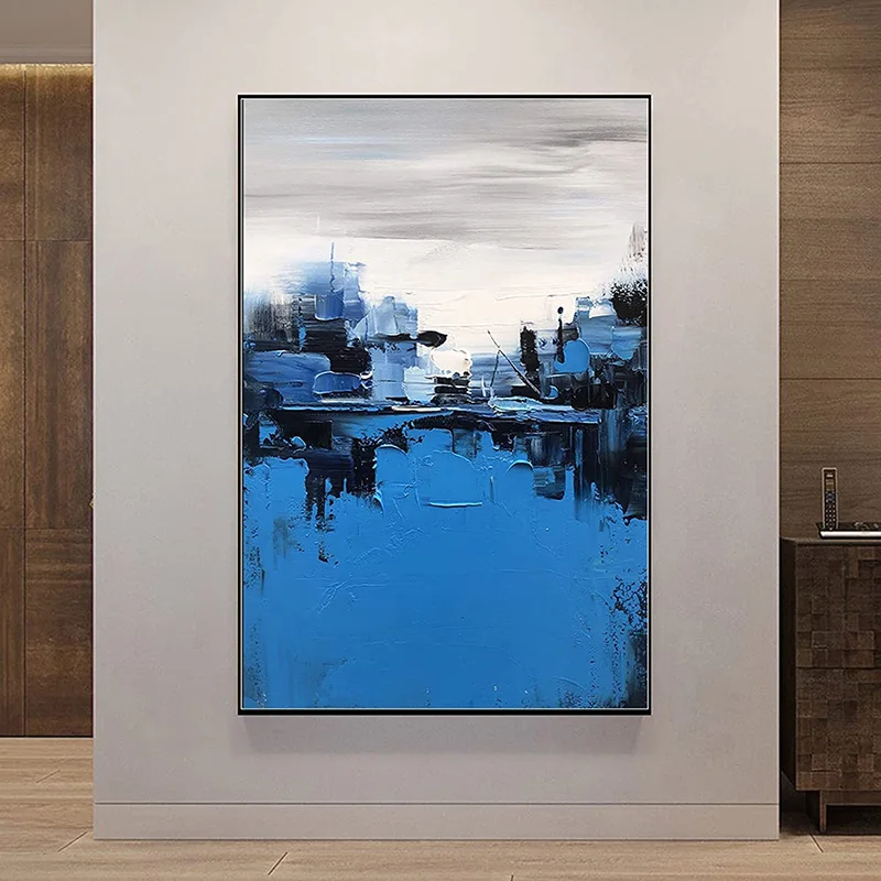 Hand-painted Art Colourful Knife Painting Blue Abstract Handmade Oil Painting Canvas Living Room Picture Wall Fashion Decorative