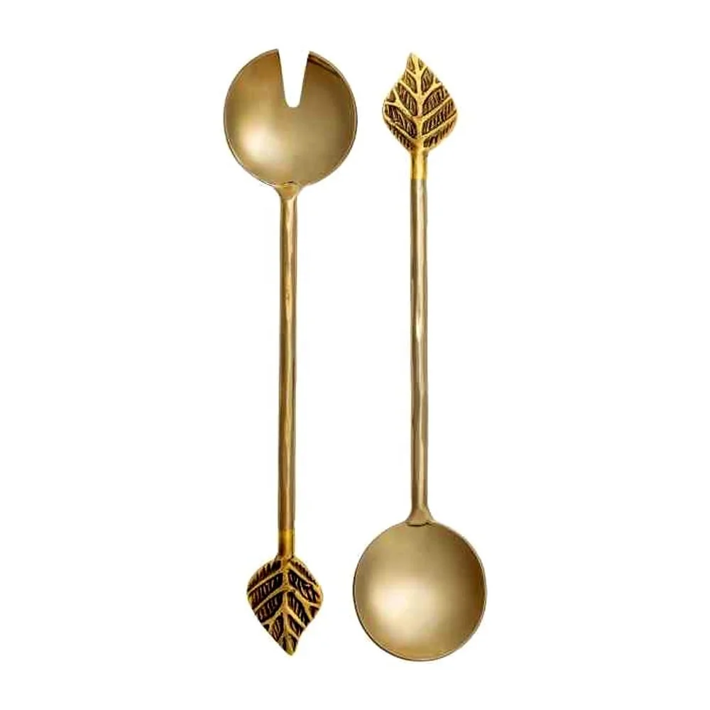 Stainless Steel Gold Polished Handmade Twisted Handle Kitchen Serving Spoon Set with Round Plain End