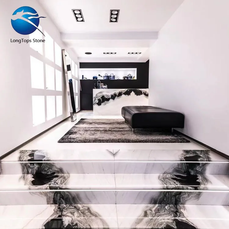 China panda white marble stone slab stairs marble floor tiles marble
