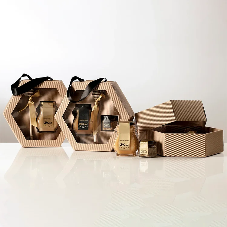 New arrived black hexagon shaped bee honey packaging gift box