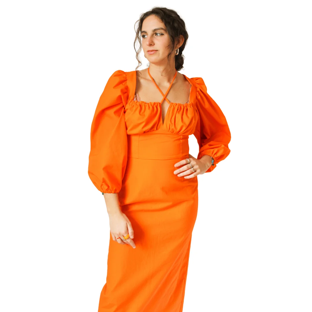 Orange more colours High Quality Made in Italy Cotton Long Dress Casual Elegant for Woman All Sizes  Long Sleeves