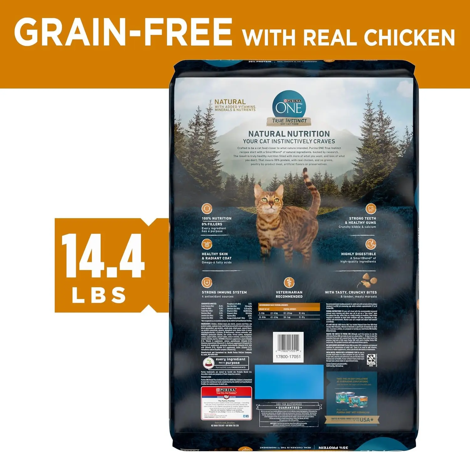 True Instinct High Protein Dry Cat Food 14.4 lb. Bag Grain Free with Real Chicken