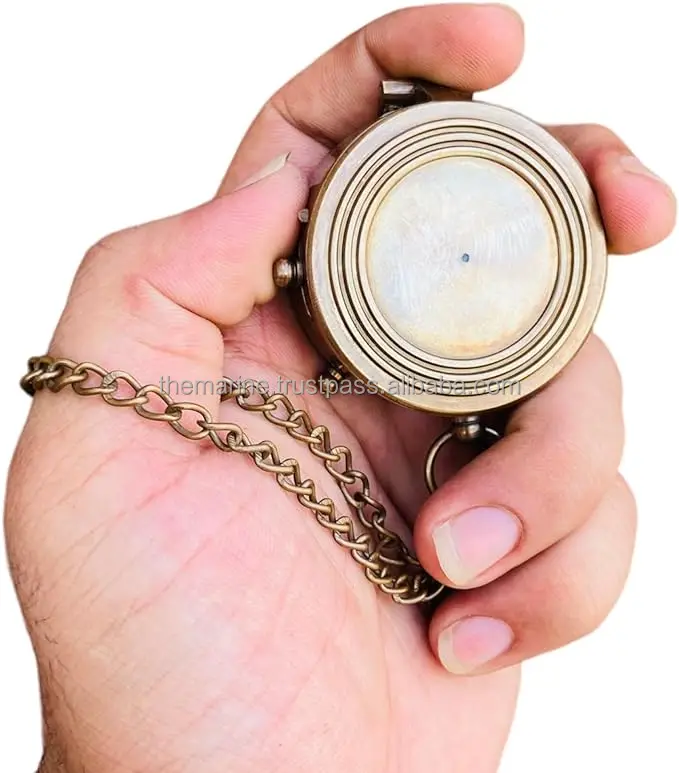 Antique Nautical Brass Engraved To My Son Compass Chain With Engraved Red Leather Case for Camping Hiking & Home Decorative