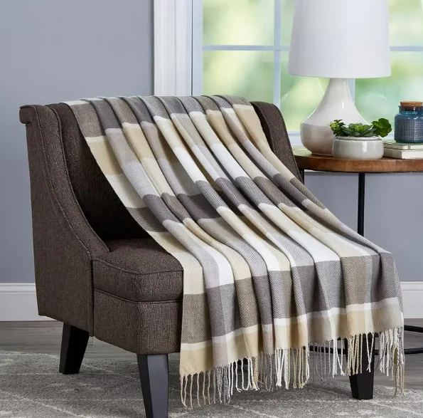 Custom Pattern Faux Cashmere Stone Plaid Acrylic Fireside Throw Blanket