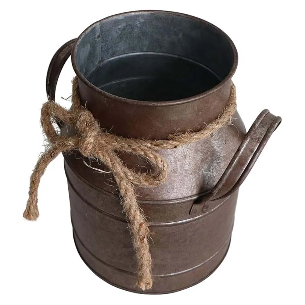 Best Quality Metal Flower Vase Rust Painted Decor Milk Can Bucket Country Primitive Jug Farmhouse Decoration Small