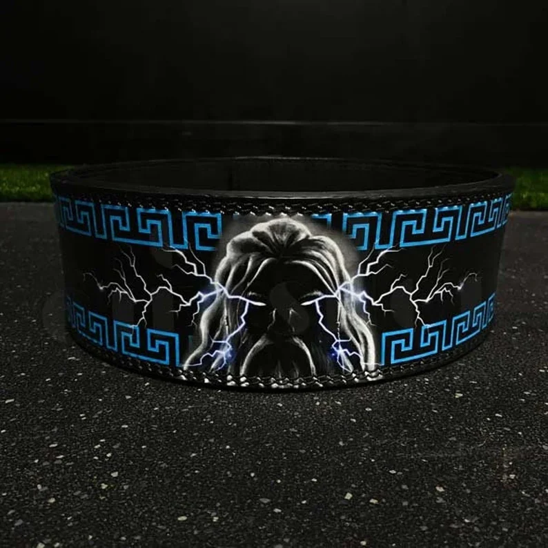 Custom Zeus Print Leather Weight Lifting Lever Belt Wholesale 10mm Thick Nubuck Leather Belt Adjustable Lever Powerlifting Belt