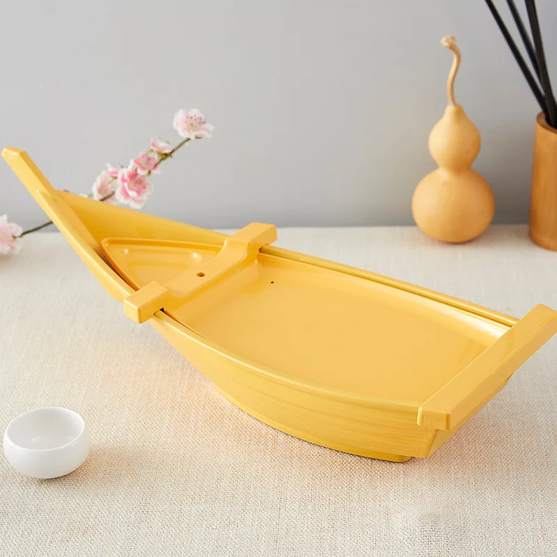 Hot Sale Washable Reusable Large Ship Boat Japanese Serving Plastic Party Black Sushi Tray