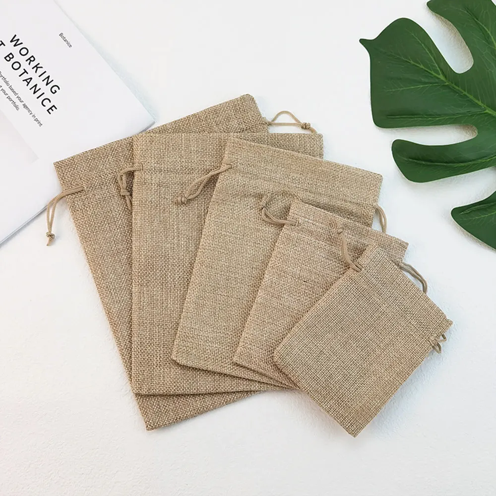 Natural Burlap Bags Jute Hessian Drawstring Sack Small Wedding Favor Gift Jute Dust Bag