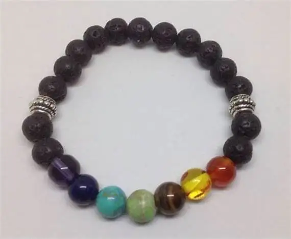 Natural 8mm Lava 7 chakra crystal stone beads bracelet crystal gemstone healing agate yoga meditation bracelets.