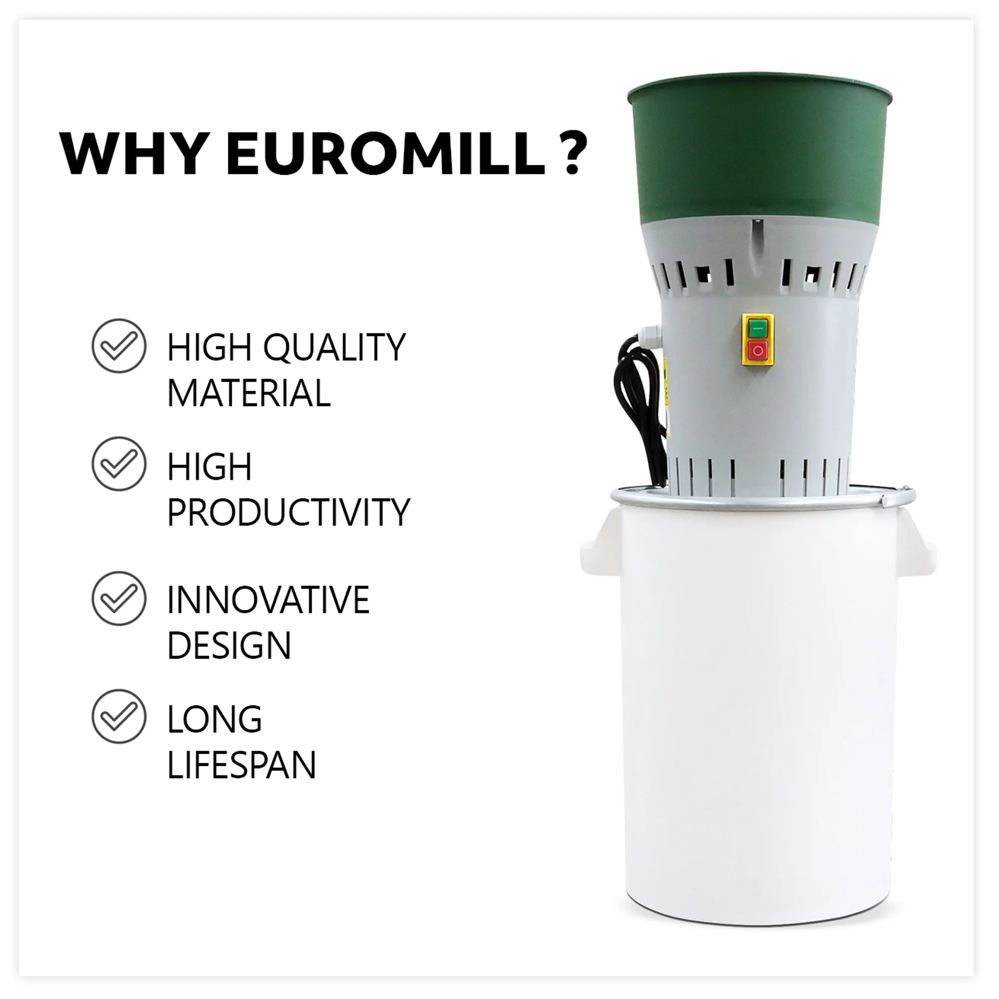 Измельчитель корма для птицы: Euromill-25P зерновая дробилка 300 кг/ч продуктивного измельчения сухих злаков производства кур