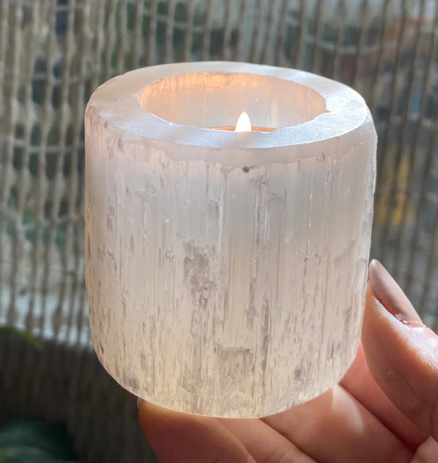 selenite candle holder