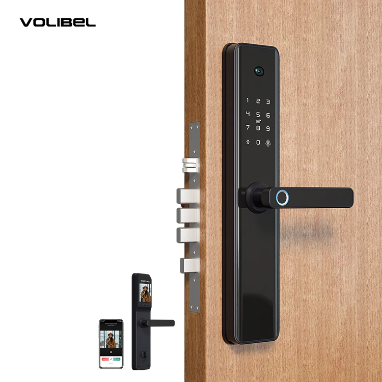 Hot Sale Fingerprint Handle Smart Camera Hotel Home Electronic Digital Thumbprint Password Waterproof Lock For Wooden Door