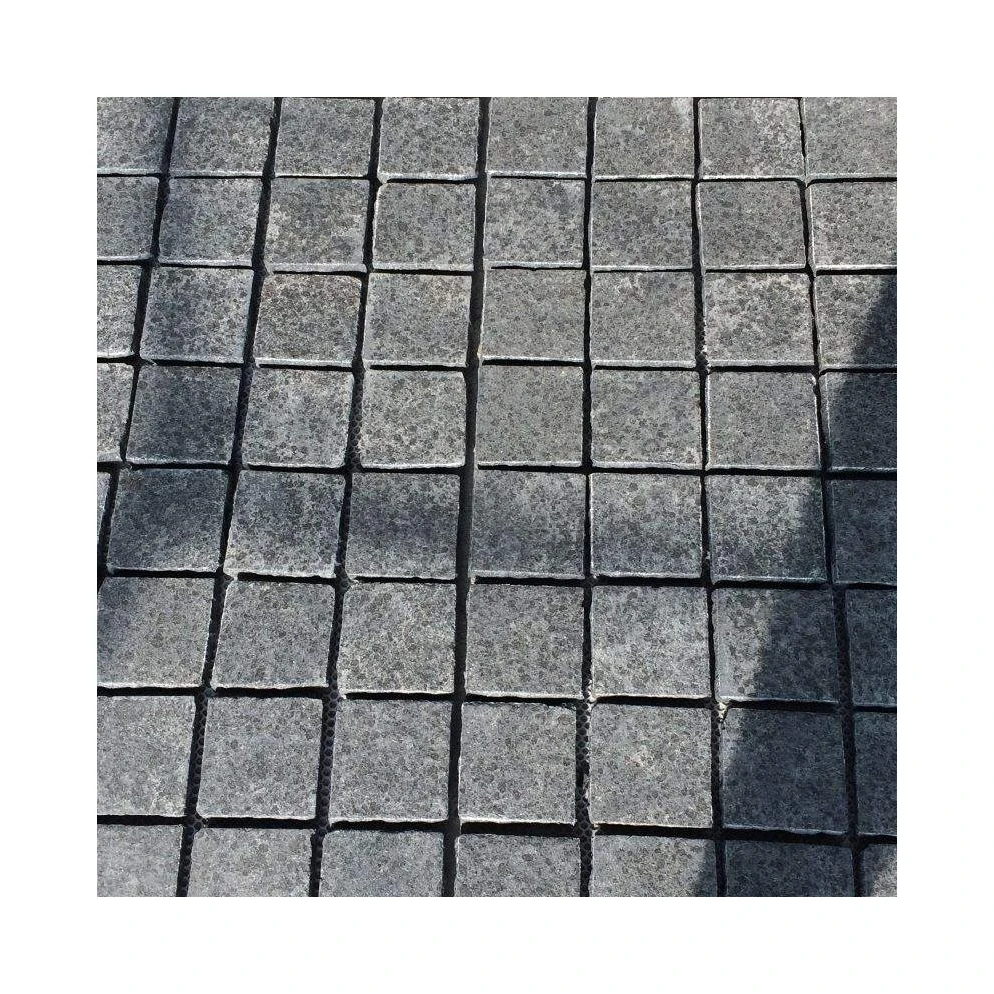 Basalt Cobblestone BASALT mesh back pavers cobblestone blocks flamed and tumbled processing