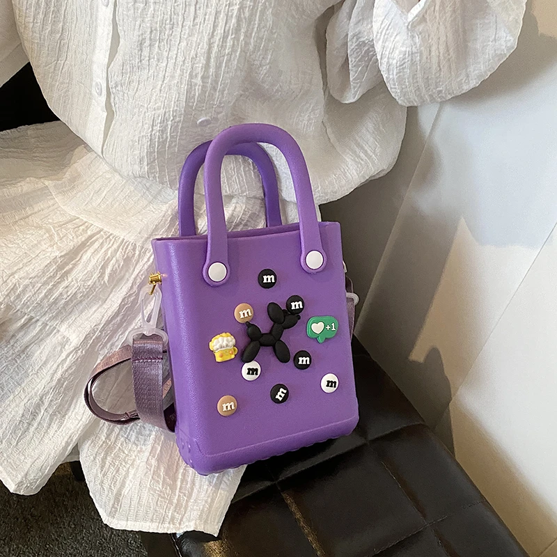 Custom Women DIY Hole Beach Storage Tote Bag Jelly Color Small EVA Beach Bag Tote Handbags